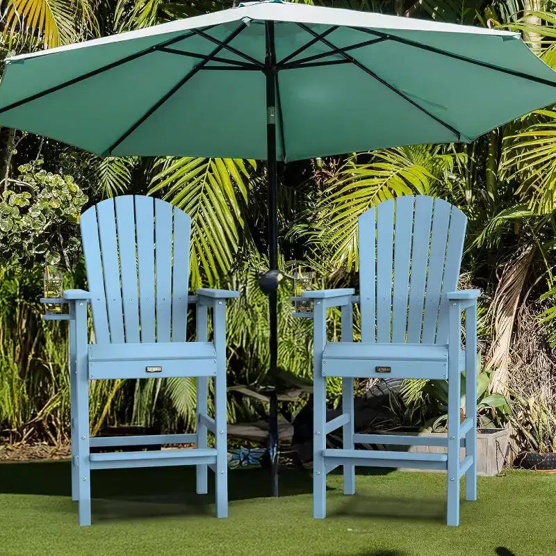 VINGLI Sedia Adirondack Alta Sgabelli da Bar Adirondack in HDPE con Portabicchieri 1 PC, Sgabelli da Bar per Esterni in Polietilene, 158 kg (Blu, 1 PCS)