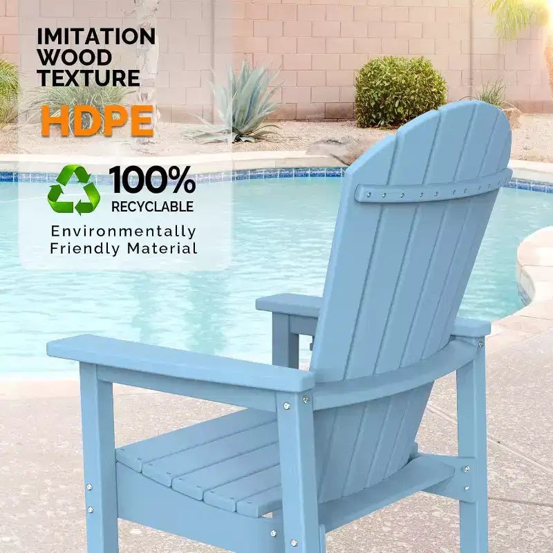 VINGLI Sedia Adirondack Alta Sgabelli da Bar Adirondack in HDPE con Portabicchieri 1 PC, Sgabelli da Bar per Esterni in Polietilene, 158 kg (Blu, 1 PCS)