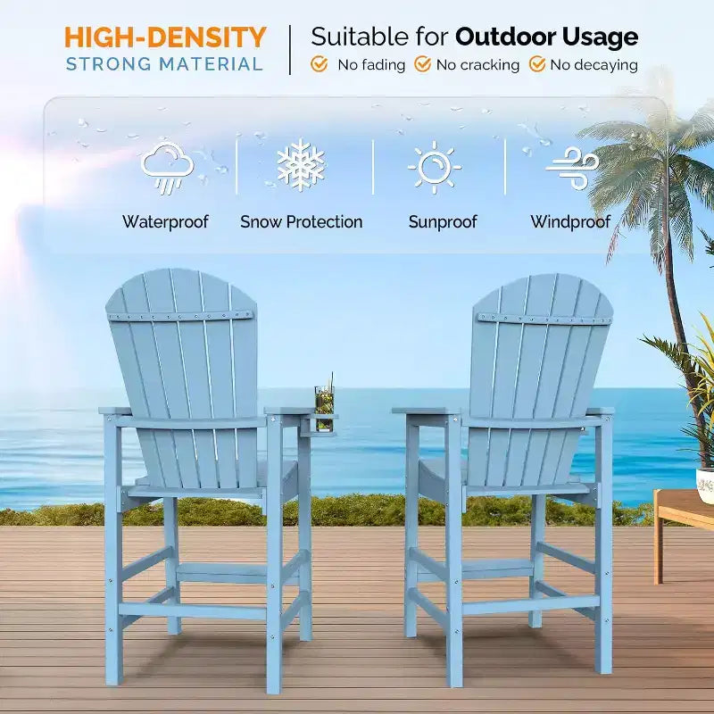 VINGLI Sedia Adirondack Alta Sgabelli da Bar Adirondack in HDPE con Portabicchieri 1 PC, Sgabelli da Bar per Esterni in Polietilene, 158 kg (Blu, 1 PCS)
