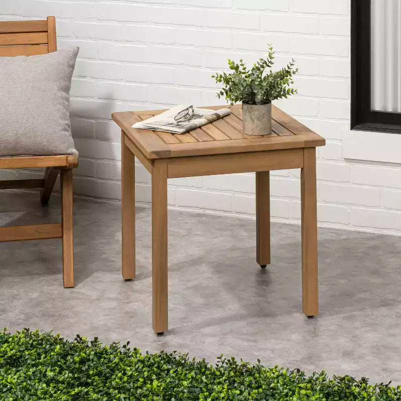 JONATHAN Y Archer 18.9 Table d'appoint Adirondack carrée à lattes en bois d'acacia massif, style classique moderne, pour intérieur/extérieur
