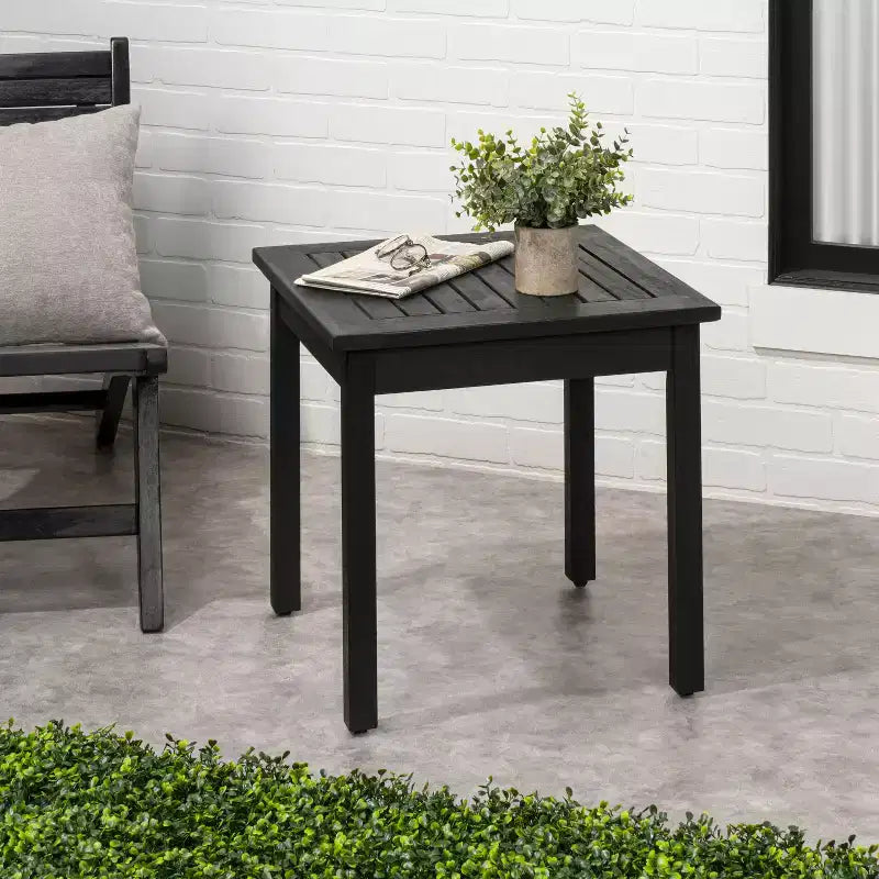 JONATHAN Y Archer 18.9 Table d'appoint Adirondack carrée à lattes en bois d'acacia massif, style classique moderne, pour intérieur/extérieur