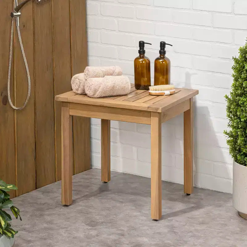 JONATHAN Y Archer 18.9 Table d'appoint Adirondack carrée à lattes en bois d'acacia massif, style classique moderne, pour intérieur/extérieur