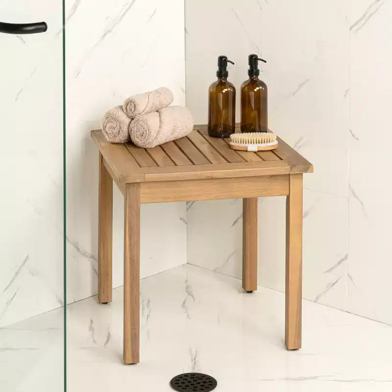 JONATHAN Y Archer 18.9 Table d'appoint Adirondack carrée à lattes en bois d'acacia massif, style classique moderne, pour intérieur/extérieur