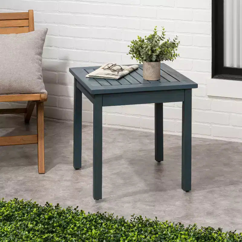 JONATHAN Y Archer 18.9 Table d'appoint Adirondack carrée à lattes en bois d'acacia massif, style classique moderne, pour intérieur/extérieur