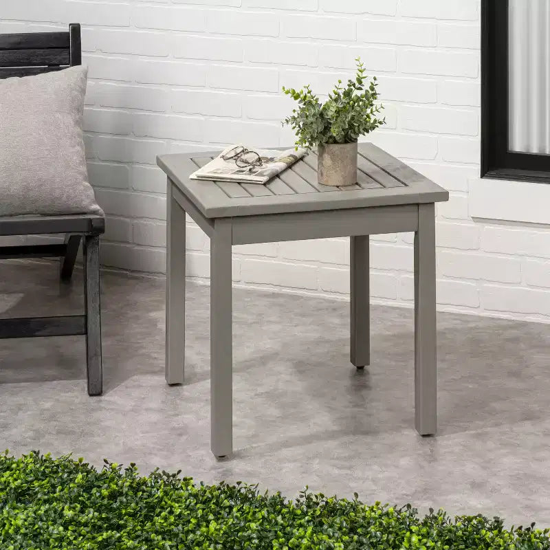JONATHAN Y Archer 18.9 Table d'appoint Adirondack carrée à lattes en bois d'acacia massif, style classique moderne, pour intérieur/extérieur