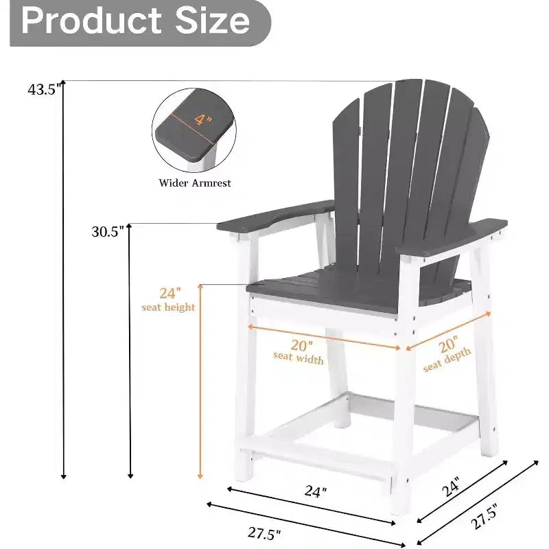 Sedia da bar Tree City Tall Adirondack, sedia da esterno altezza bancone per patio e terrazza, sedia per tutte le stagioni in HDPE resistente