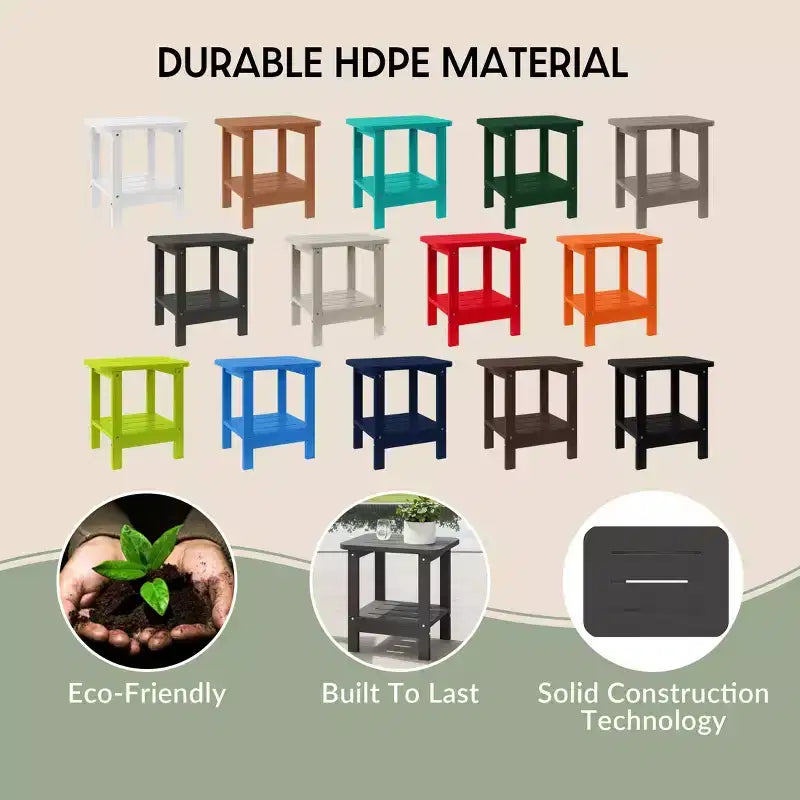 WestinTrends Aruba Tavolino Quadrato da Esterno a 2 Ripiani in HDPE, Stile Moderno Adirondack, Turchese