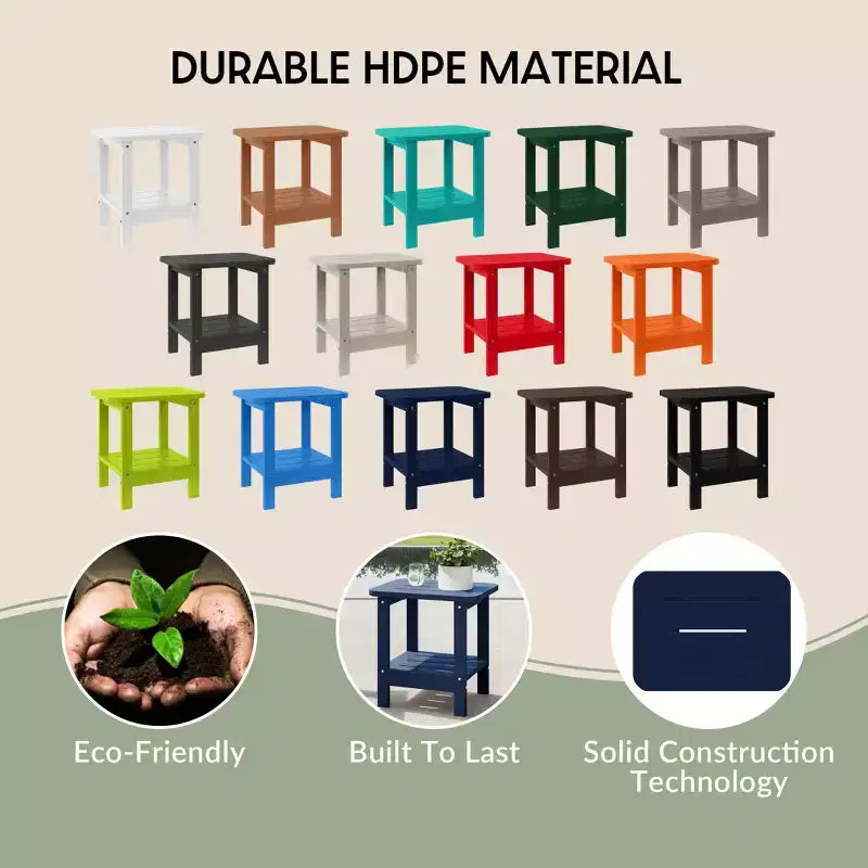 WestinTrends Aruba Tavolino Quadrato da Esterno a 2 Ripiani in HDPE, Stile Moderno Adirondack, Turchese