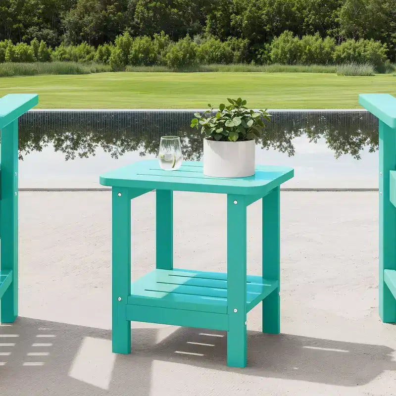 WestinTrends Aruba Tavolino Quadrato da Esterno a 2 Ripiani in HDPE, Stile Moderno Adirondack, Turchese