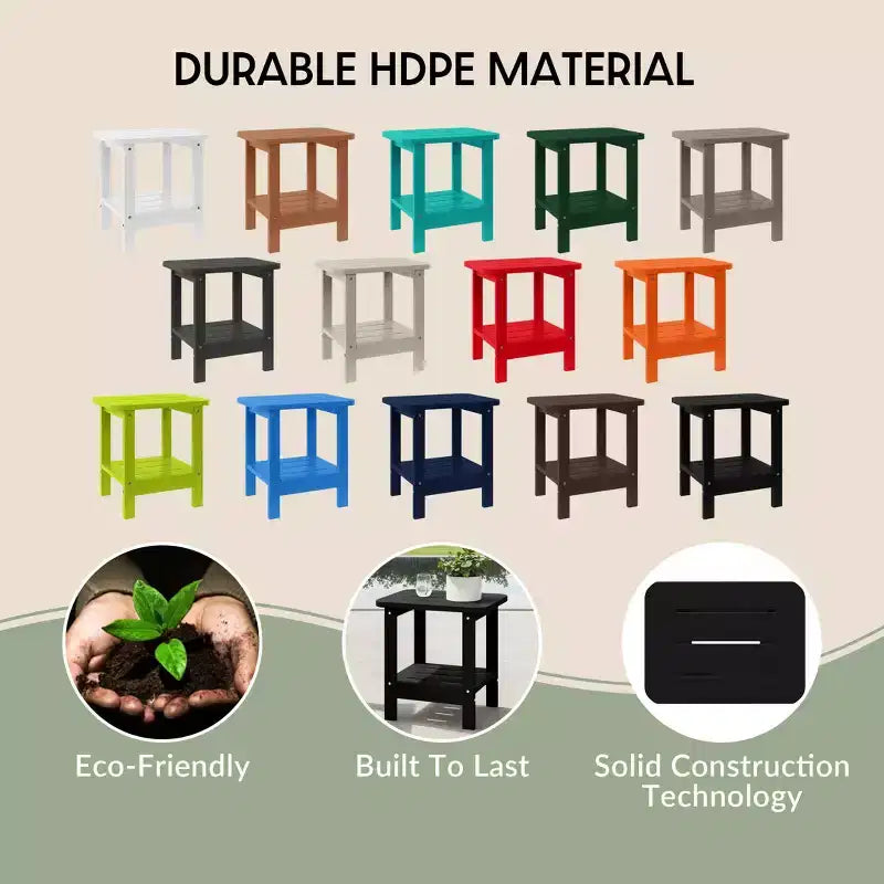 WestinTrends Aruba Tavolino Quadrato da Esterno a 2 Ripiani in HDPE, Stile Moderno Adirondack, Turchese