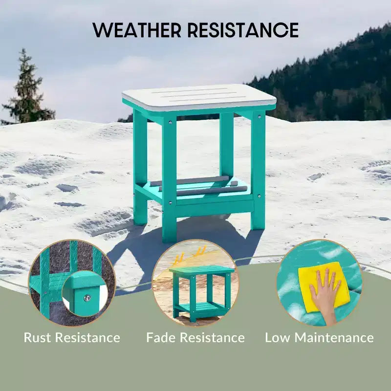 WestinTrends Aruba Tavolino Quadrato da Esterno a 2 Ripiani in HDPE, Stile Moderno Adirondack, Turchese