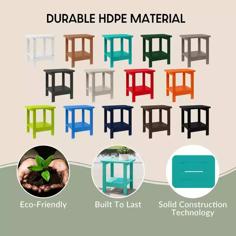 WestinTrends Aruba Tavolino Quadrato da Esterno a 2 Ripiani in HDPE, Stile Moderno Adirondack, Turchese