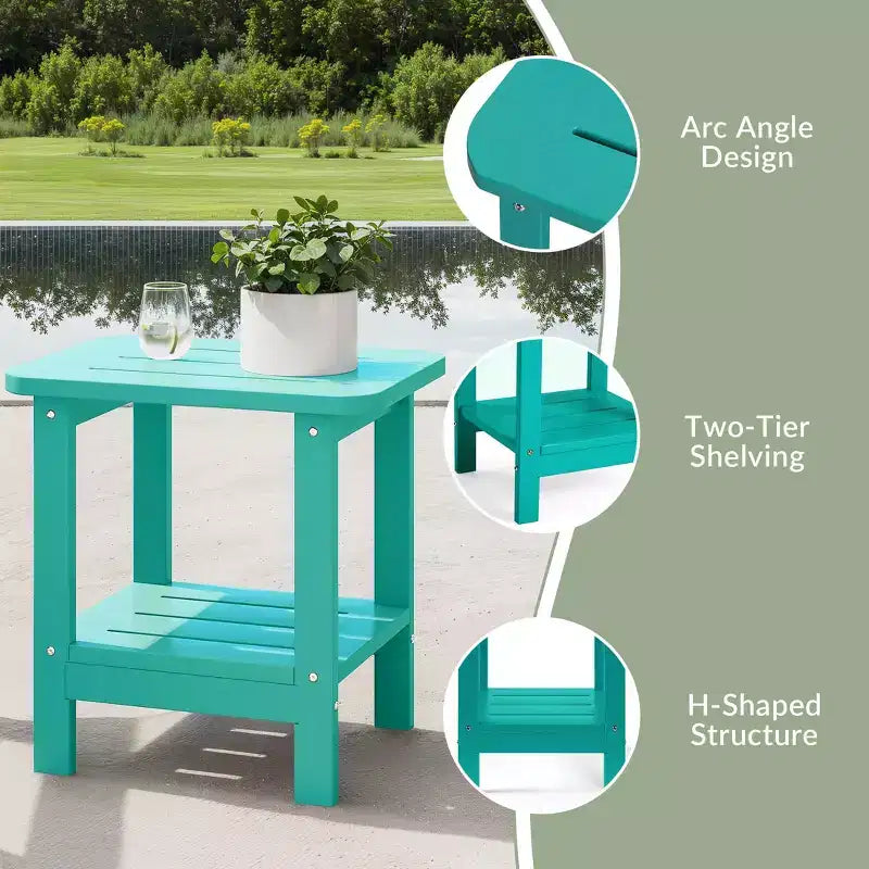 WestinTrends Aruba Tavolino Quadrato da Esterno a 2 Ripiani in HDPE, Stile Moderno Adirondack, Turchese