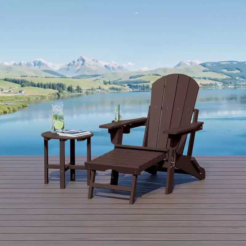 WestinTrends Malibu Set da 2 Pezzi Pieghevole da Esterno Regolabile Sedia Adirondack con Portabicchieri e Poggiapiedi a Scomparsa e Tavolino Laterale da 18