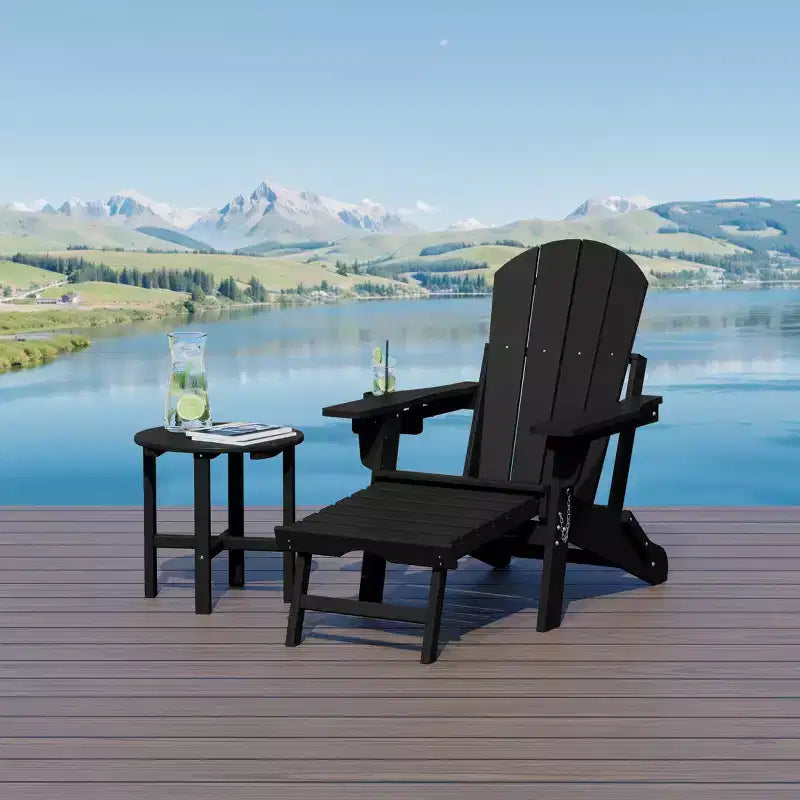 WestinTrends Malibu Set da 2 Pezzi Pieghevole da Esterno Regolabile Sedia Adirondack con Portabicchieri e Poggiapiedi a Scomparsa e Tavolino Laterale da 18