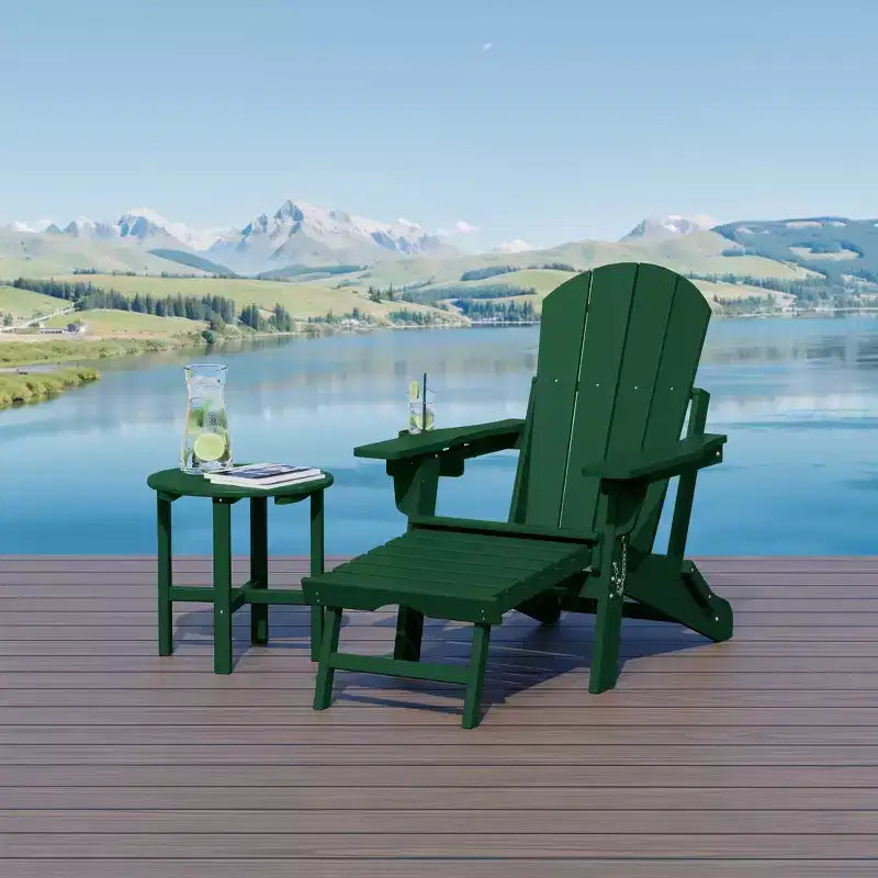 WestinTrends Malibu Set da 2 Pezzi Pieghevole da Esterno Regolabile Sedia Adirondack con Portabicchieri e Poggiapiedi a Scomparsa e Tavolino Laterale da 18