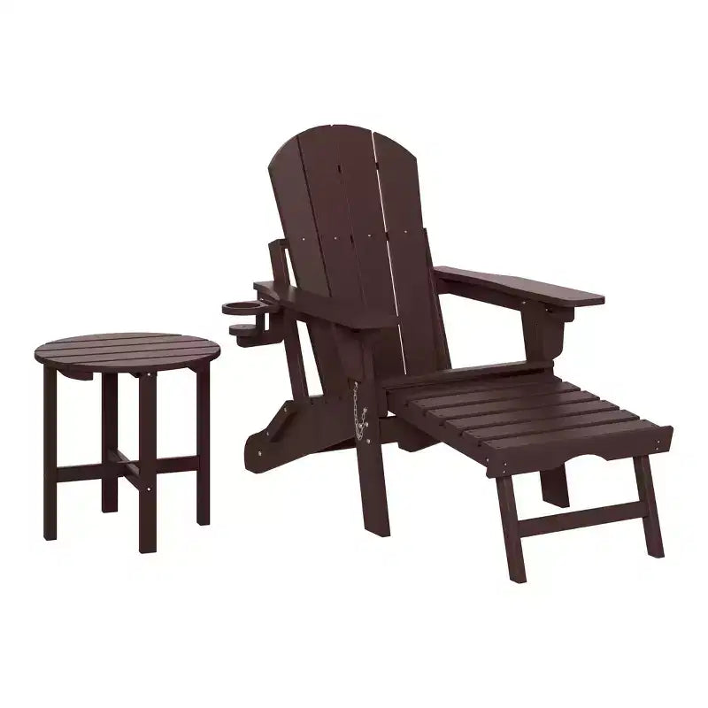 WestinTrends Malibu Set da 2 Pezzi Pieghevole da Esterno Regolabile Sedia Adirondack con Portabicchieri e Poggiapiedi a Scomparsa e Tavolino Laterale da 18