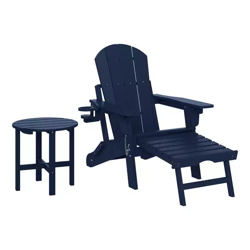 WestinTrends Malibu Set da 2 Pezzi Pieghevole da Esterno Regolabile Sedia Adirondack con Portabicchieri e Poggiapiedi a Scomparsa e Tavolino Laterale da 18
