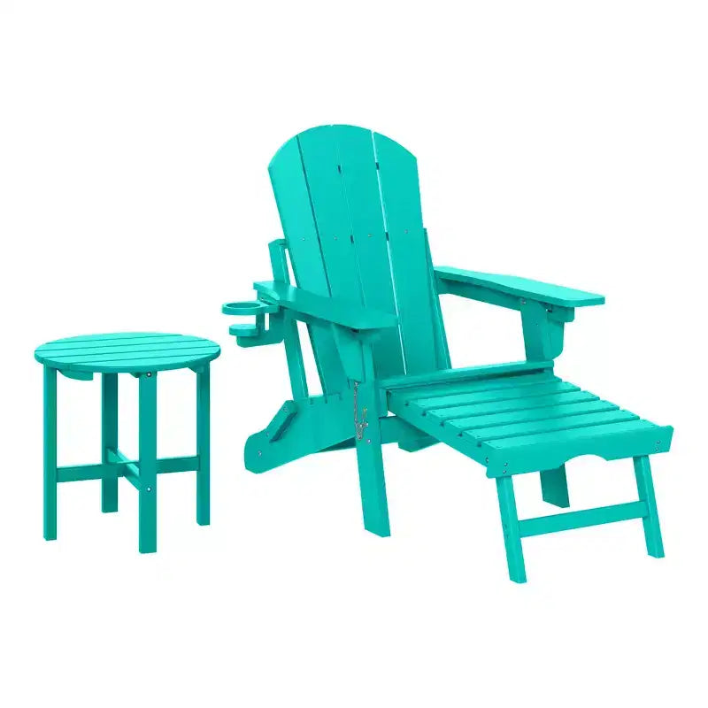 WestinTrends Malibu Set da 2 Pezzi Pieghevole da Esterno Regolabile Sedia Adirondack con Portabicchieri e Poggiapiedi a Scomparsa e Tavolino Laterale da 18