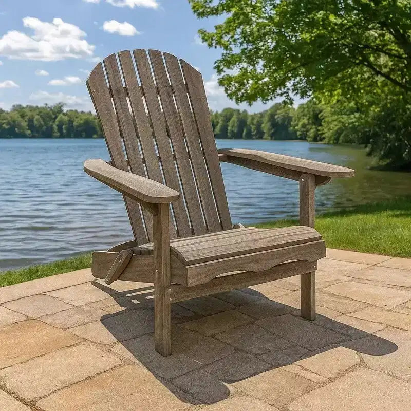 Chaise Adirondack d'extérieur Royal Hampton, dossier à lattes, bois d'eucalyptus gris