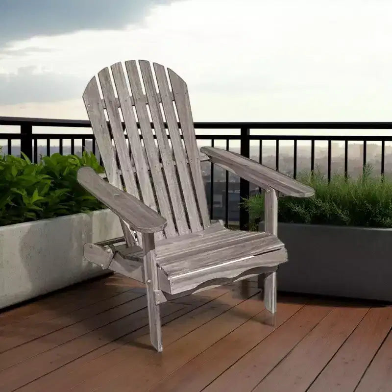 Chaise Adirondack d'extérieur Royal Hampton, dossier à lattes, bois d'eucalyptus gris