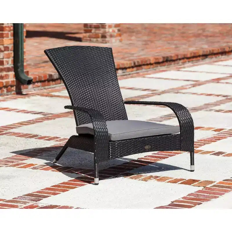 Balkene Home 62430 Poltrona in vimini Coconino Resistente alle intemperie Leggera Durevole Stile Adirondack Grigio Cuscino da esterno incluso - Nero