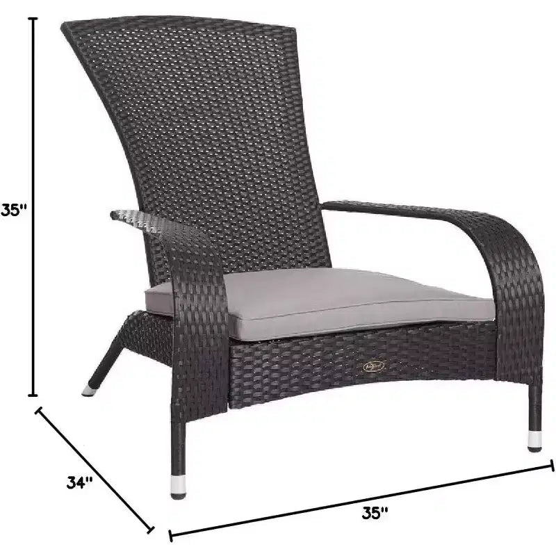 Balkene Home 62430 Poltrona in vimini Coconino Resistente alle intemperie Leggera Durevole Stile Adirondack Grigio Cuscino da esterno incluso - Nero