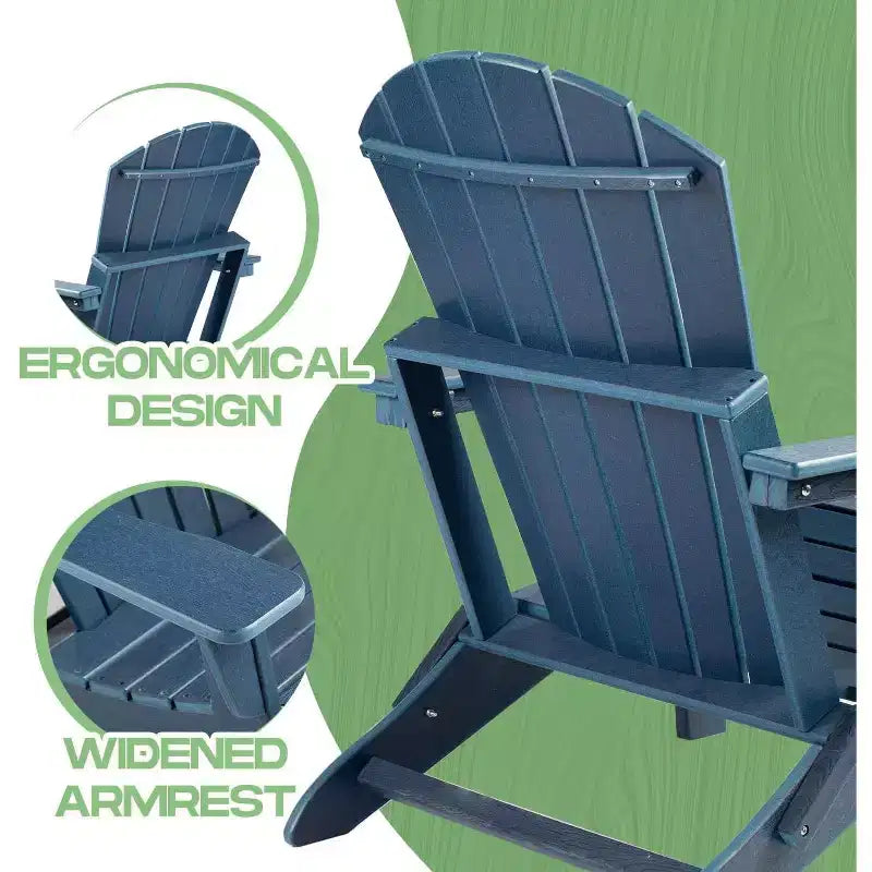 Sedia Adirondack Pieghevole Acekool con Seduta Profonda, Braccioli Ampi, Plastica Impermeabile e Resistente ai Raggi UV, Seduta Portatile per Patio e Giardino
