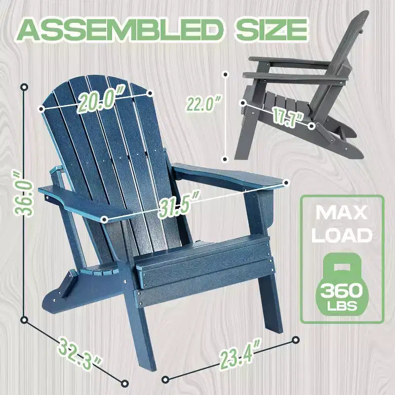 Sedia Adirondack Pieghevole Acekool con Seduta Profonda, Braccioli Ampi, Plastica Impermeabile e Resistente ai Raggi UV, Seduta Portatile per Patio e Giardino