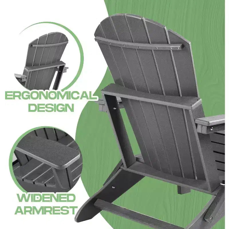 Sedia Adirondack Pieghevole Acekool con Seduta Profonda, Braccioli Ampi, Plastica Impermeabile e Resistente ai Raggi UV, Seduta Portatile per Patio e Giardino