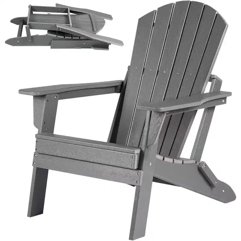 Sedia Adirondack Pieghevole Acekool con Seduta Profonda, Braccioli Ampi, Plastica Impermeabile e Resistente ai Raggi UV, Seduta Portatile per Patio e Giardino
