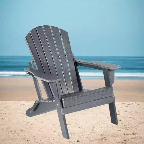 Acekool Folding Adirondack Chair with Deep Seat, Wide Armrests, Waterproof and UV Resistant Plastic, Portable Outdoor Patio and Lawn Seating