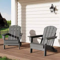 Folding Adirondack Chairs Set of 2-HDPE Plastic Outdoor Chairs with Wood Texture(Grey) for Fire Pit/Deck/Patio(380lbs Capacity & Weather Resistant)