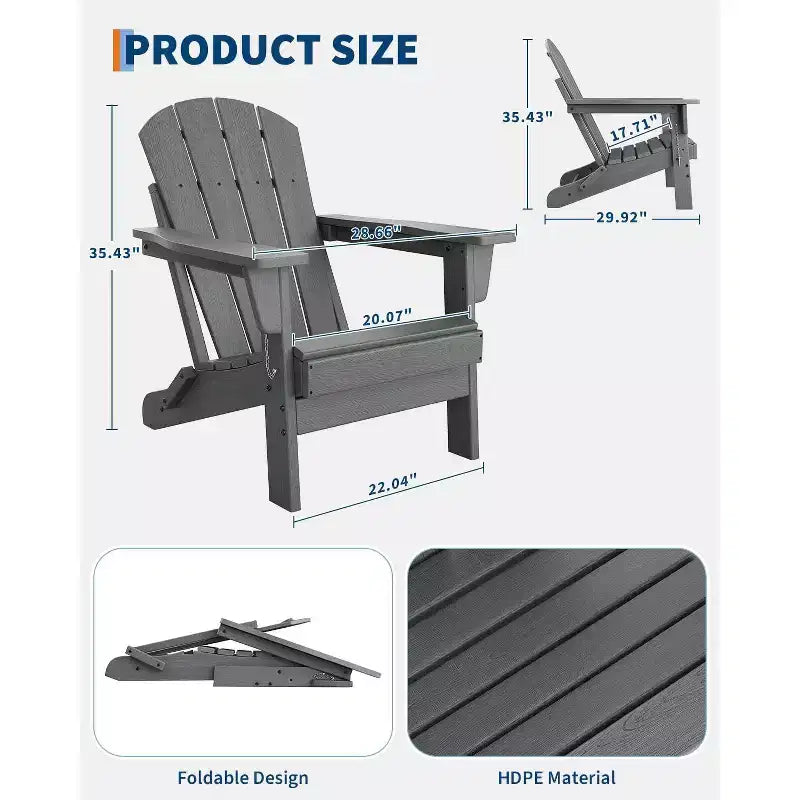Set di 2 sedie Adirondack pieghevoli - Sedie da esterno in plastica HDPE con finitura effetto legno (grigio) per braciere/terrazzo/patio (portata 172 kg e resistenti alle intemperie)
