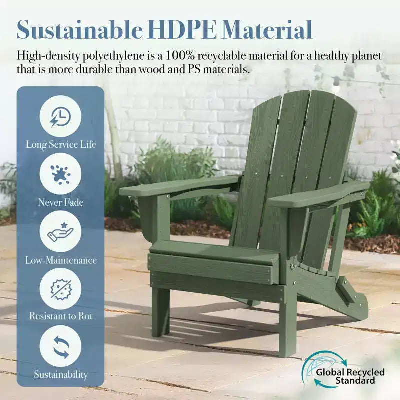 Hyleory Sedia Adirondack Pieghevole in HDPE Sedia a Sdraio da Esterno Resistente alle Intemperie
