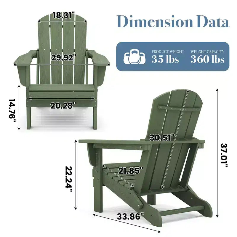 Hyleory Sedia Adirondack Pieghevole in HDPE Sedia a Sdraio da Esterno Resistente alle Intemperie