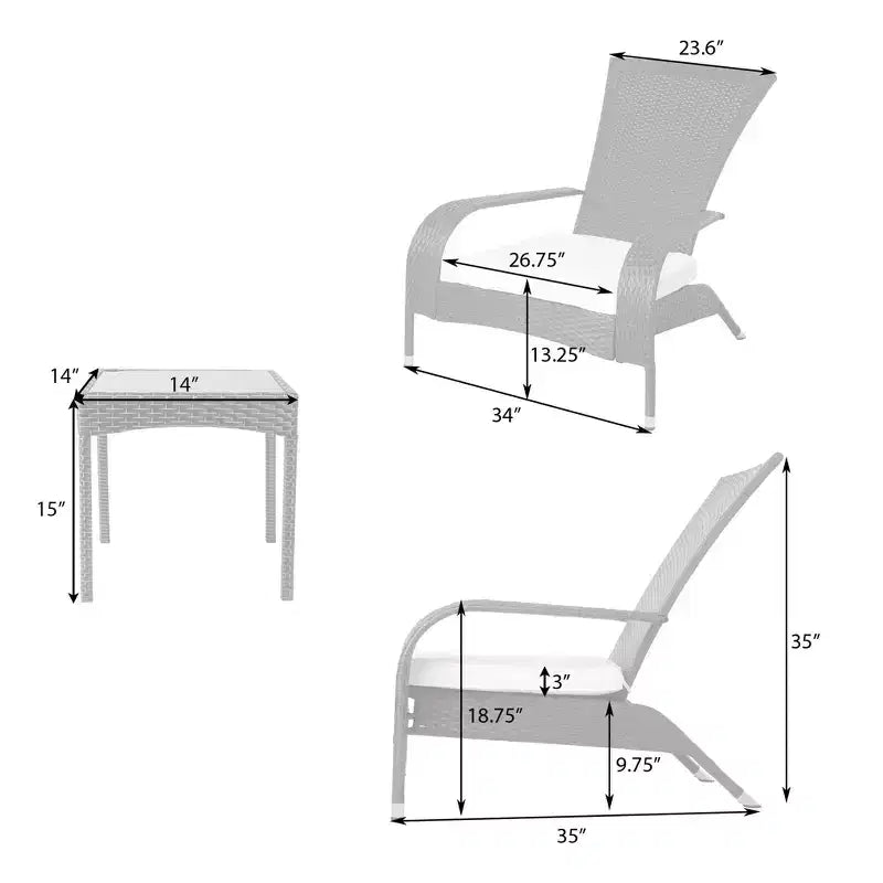 Balkene Home 62966 Coconino, set conversazione in vimini, leggero e durevole, sedie in stile Adirondack, vimini per tutte le stagioni, include cuscini color kaki - Mocha