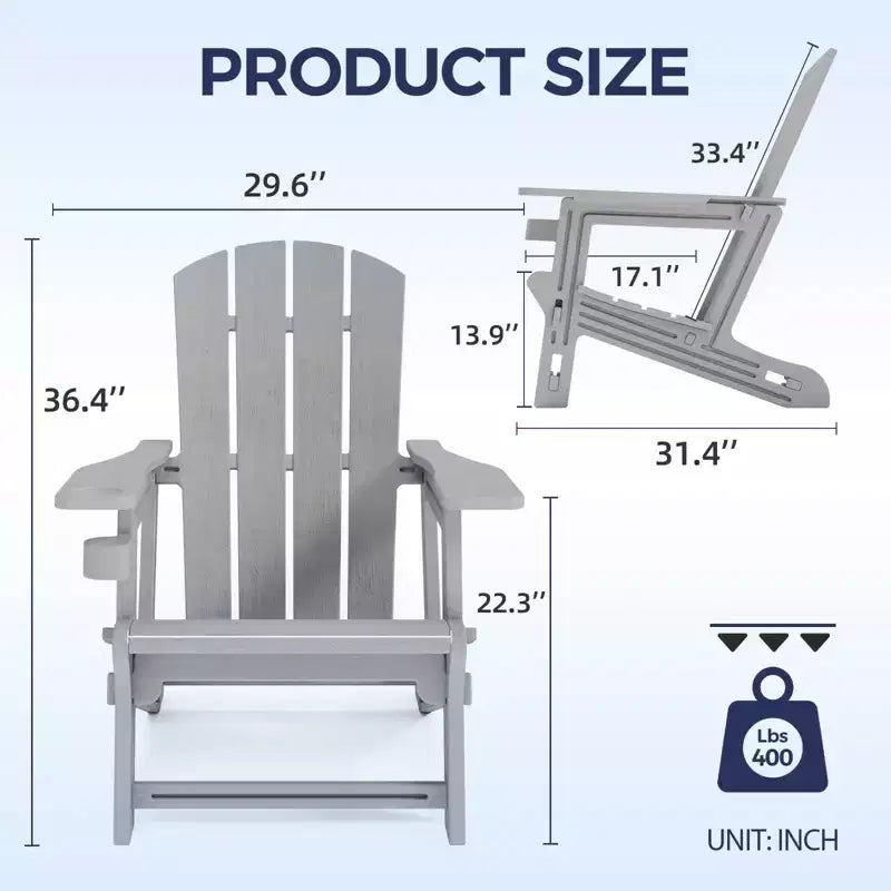 NAYSAYE Set da 4 Pezzi con Sedia a Sdraio Pieghevole Adirondack con Portabicchieri, Capacità 180 kg, per Giardino o Patio, 56,6 x 76,2 x 92,5 cm