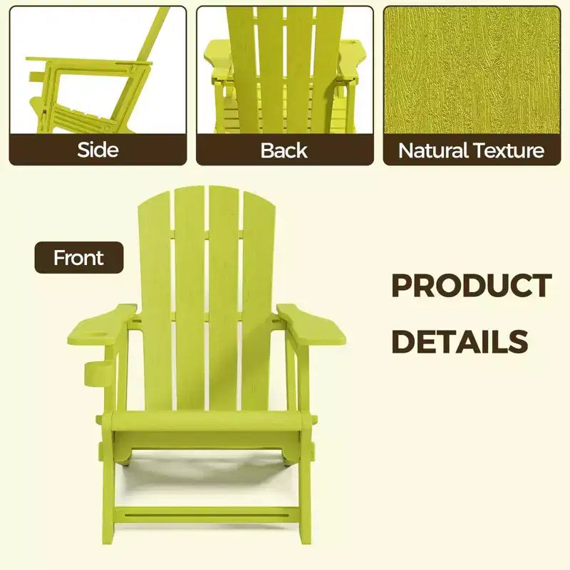 NAYSAYE Set da 4 Pezzi con Sedia a Sdraio Pieghevole Adirondack con Portabicchieri, Capacità 180 kg, per Giardino o Patio, 56,6 x 76,2 x 92,5 cm