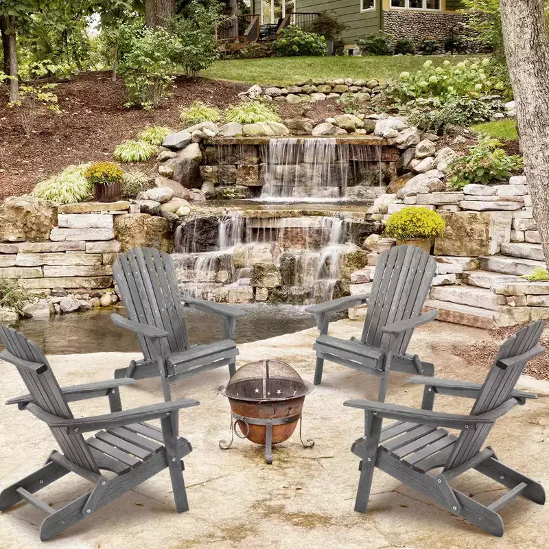 Poltrona Adirondack Okak per esterni con struttura in legno, set da 2, sedia pieghevole da esterno con braccioli fissi, sedie da portico per giardino, prato, cortile