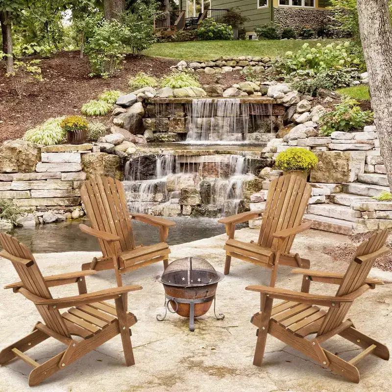 Poltrona Adirondack Okak per esterni con struttura in legno, set da 2, sedia pieghevole da esterno con braccioli fissi, sedie da portico per giardino, prato, cortile