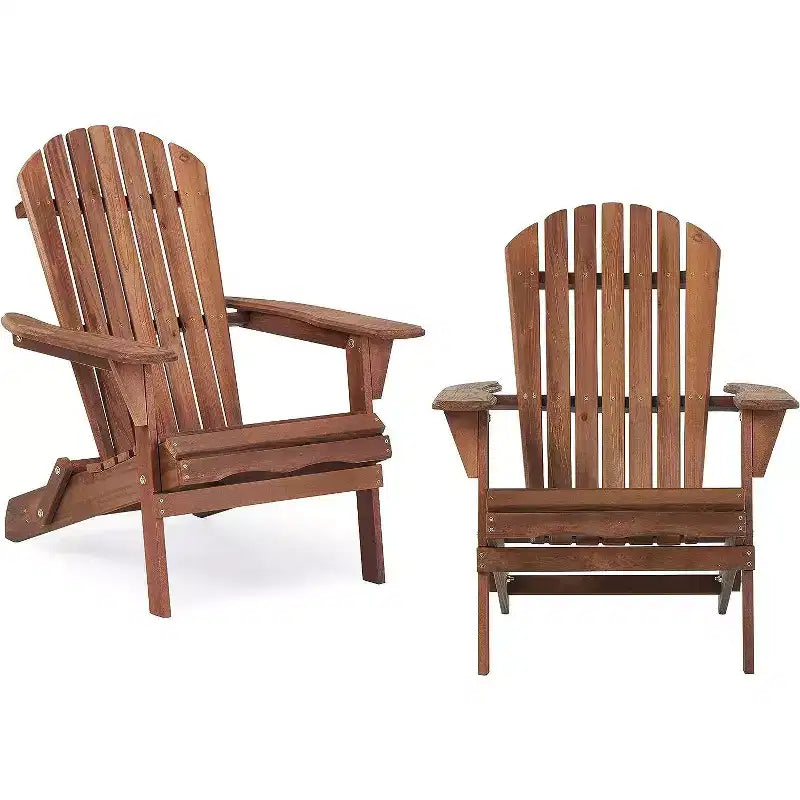 Poltrona Adirondack Okak per esterni con struttura in legno, set da 2, sedia pieghevole da esterno con braccioli fissi, sedie da portico per giardino, prato, cortile