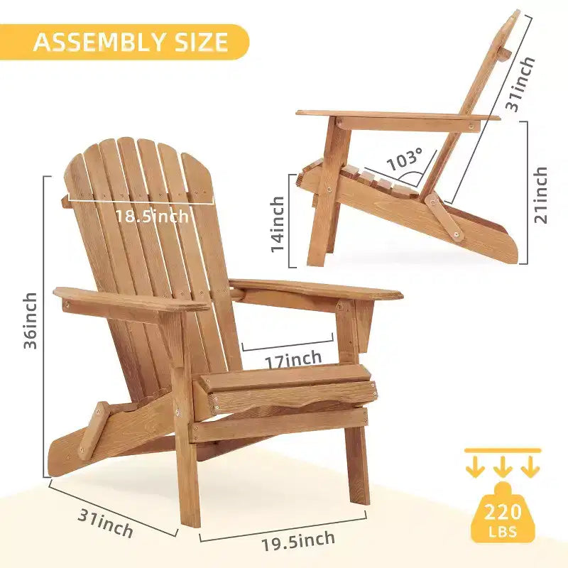 Poltrona Adirondack Okak per esterni con struttura in legno, set da 2, sedia pieghevole da esterno con braccioli fissi, sedie da portico per giardino, prato, cortile