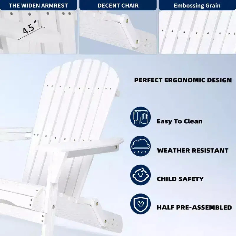 Poltrona Adirondack Okak per esterni con struttura in legno, set da 2, sedia pieghevole da esterno con braccioli fissi, sedie da portico per giardino, prato, cortile