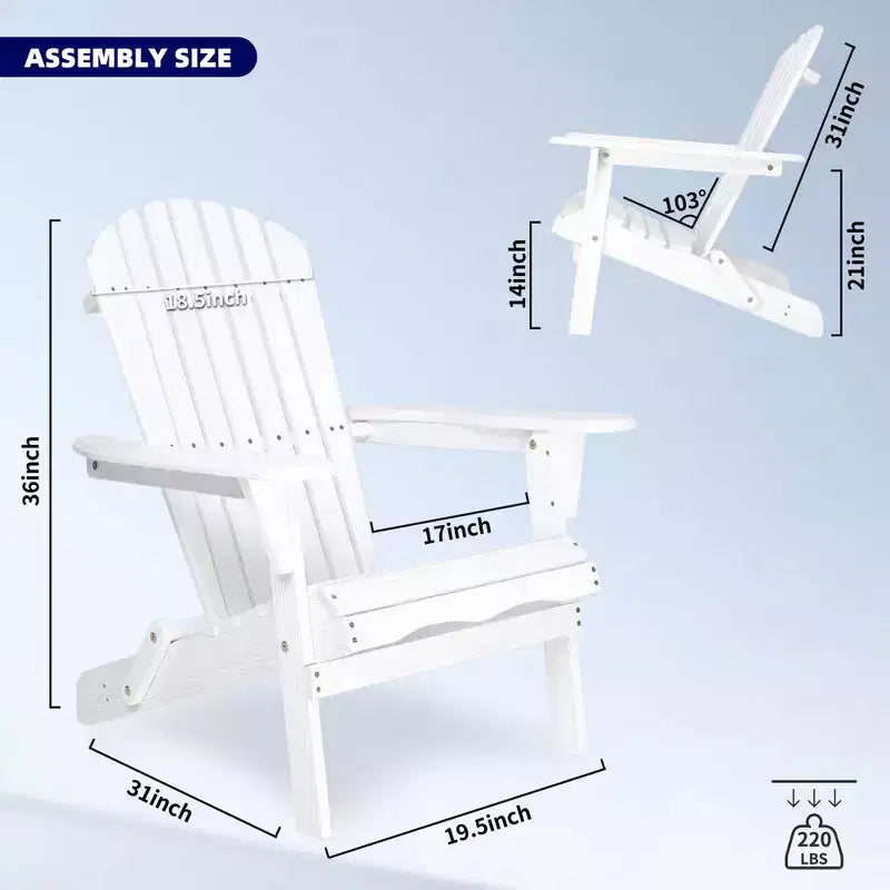 Poltrona Adirondack Okak per esterni con struttura in legno, set da 2, sedia pieghevole da esterno con braccioli fissi, sedie da portico per giardino, prato, cortile