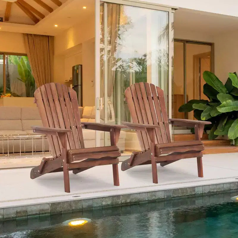Poltrona Adirondack Okak per esterni con struttura in legno, set da 2, sedia pieghevole da esterno con braccioli fissi, sedie da portico per giardino, prato, cortile