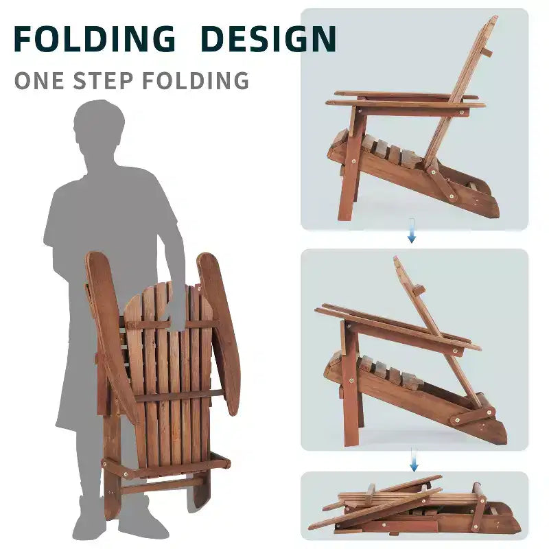 Poltrona Adirondack Okak per esterni con struttura in legno, set da 2, sedia pieghevole da esterno con braccioli fissi, sedie da portico per giardino, prato, cortile