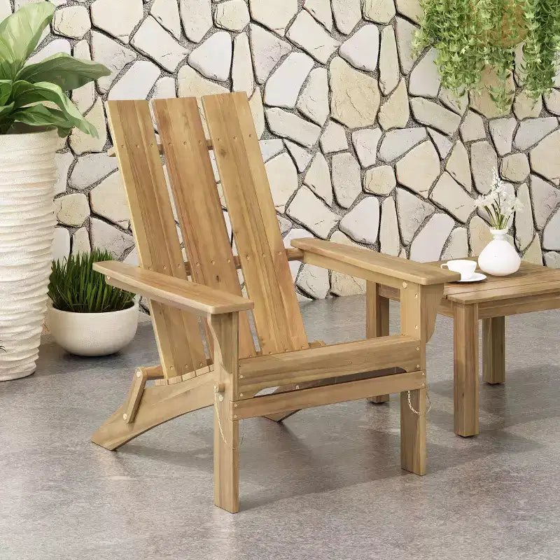 Sedia Adirondack Okak da esterno con struttura in legno, sedia da esterno pieghevole con braccioli fissi, sedie da portico per giardino, prato, cortile