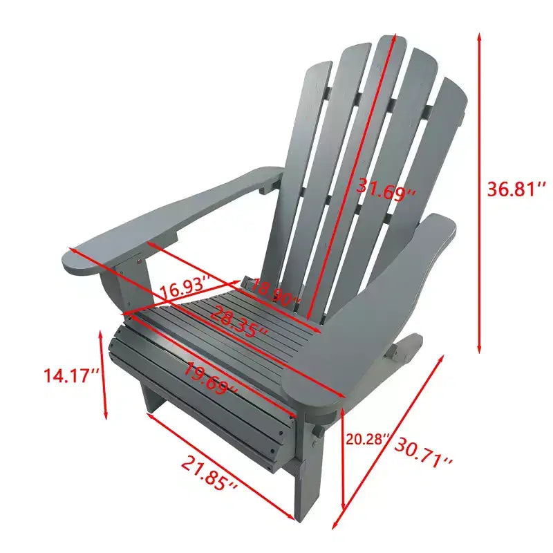 Sedia Adirondack pieghevole in legno per esterno o interno, grigia