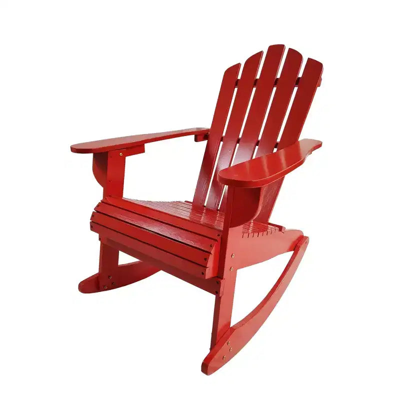 Chaise Adirondack à bascule, inclinable, en bois, rouge